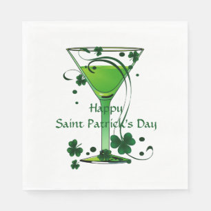 Green Cocktail Shamrocks St Patricks Day Party Paper Napkins