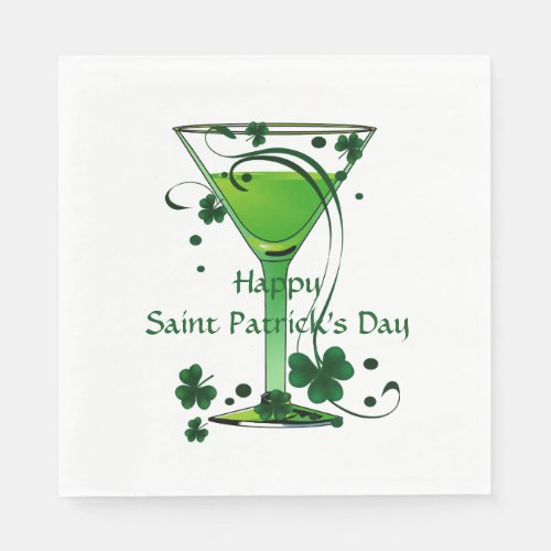 Green Cocktail Shamrocks St Patricks Day Party Paper Napkins
