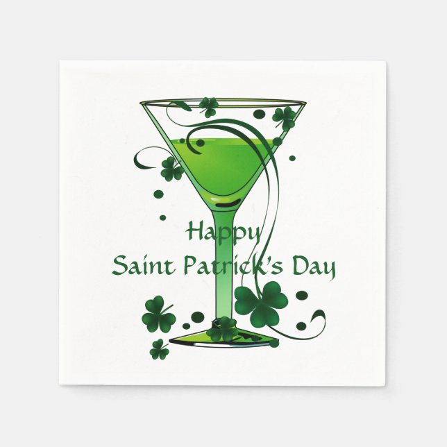 Green Cocktail St Patricks Day Standard Cocktail Napkins (Front)