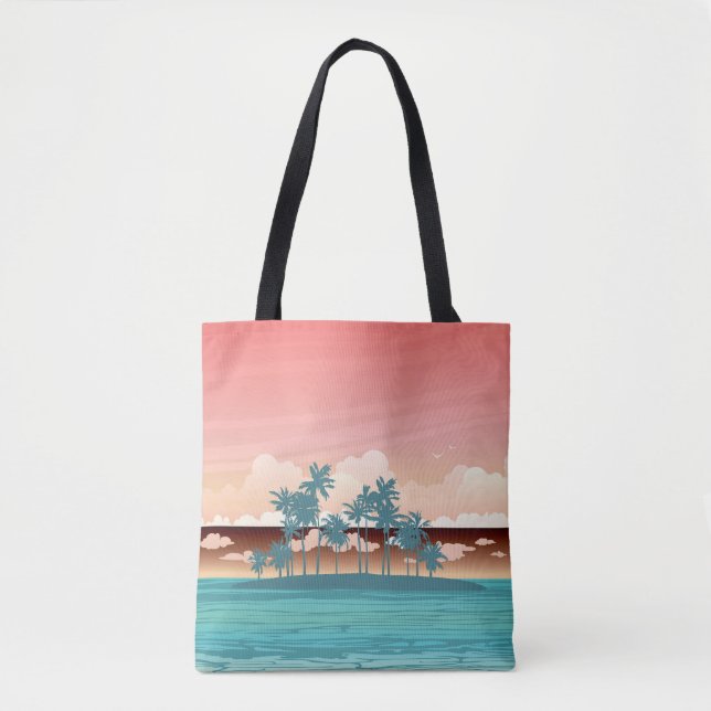 Green coconut island: sunset illustration. tote bag (Front)
