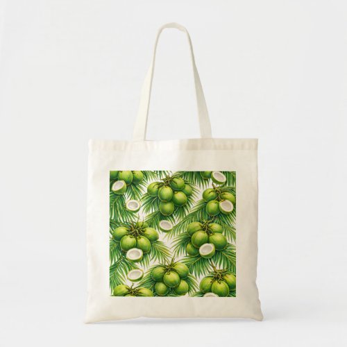 Green Coconut Palm Pattern Tote Bag