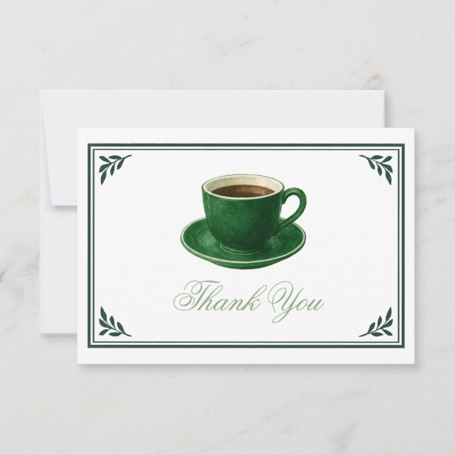 Green Coffee Cup Baby Shower Elegant Thank You Card (Front)
