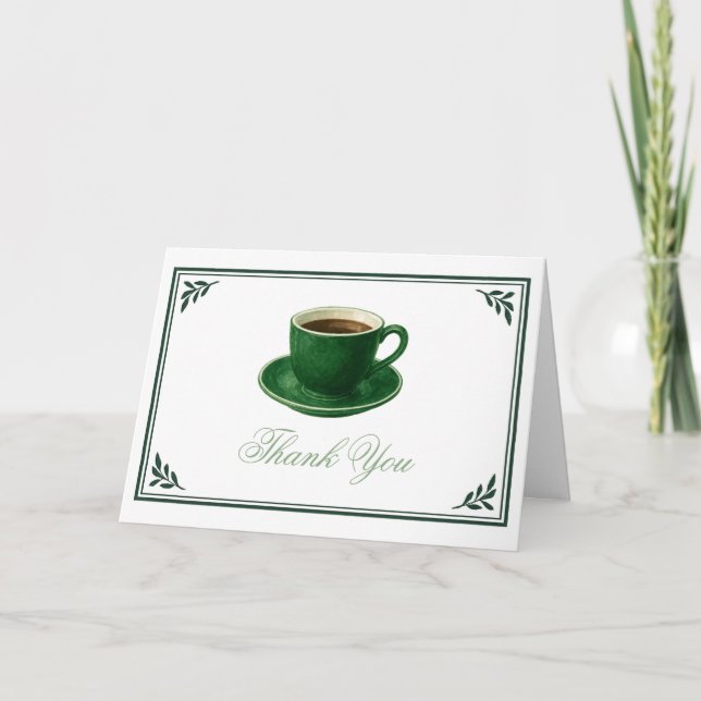 Green Coffee Cup Baby Shower Thank You Card (Front)