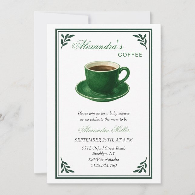 Green Coffee Cup Designer Baby Shower Invitation (Front)