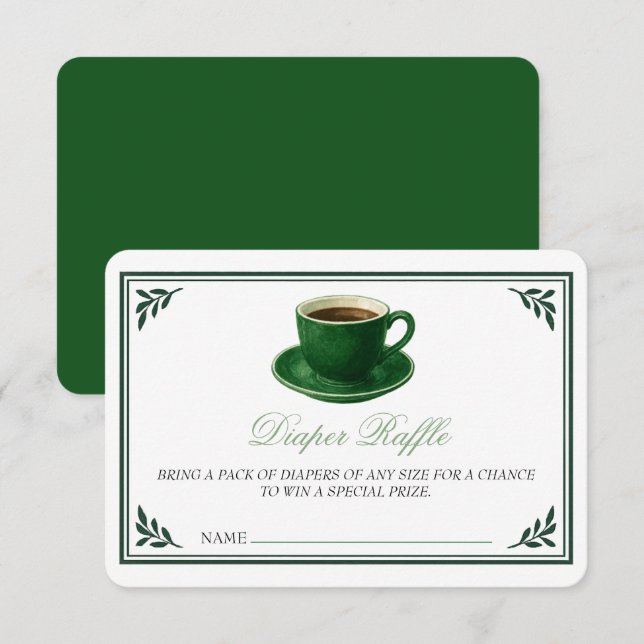 Green Coffee Cup Diaper Raffle Baby Shower Enclosure Card (Front/Back)