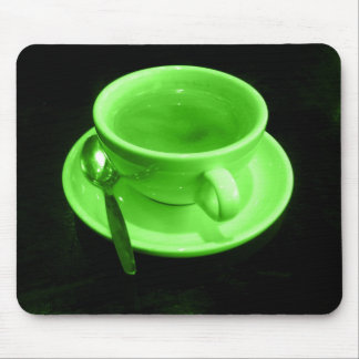 Green Coffee cup on a black table Mouse Pad