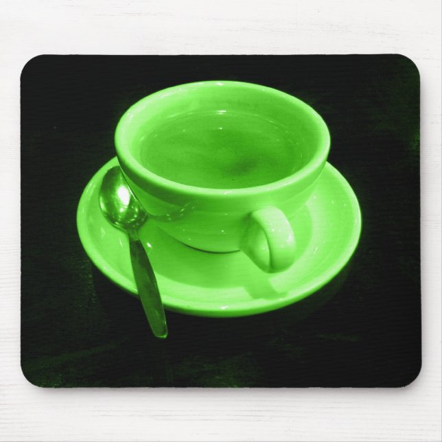 Green Coffee cup on a black table Mouse Pad (Front)
