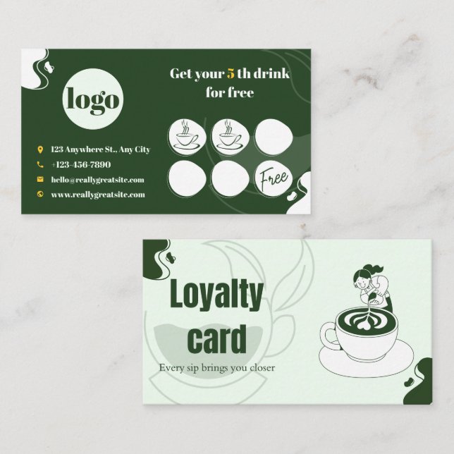 Green Coffee Loyalty Stamp Card (Front/Back)