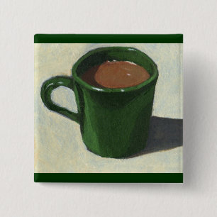 GREEN COFFEE MUG: IMPRESSIONIST PAINTING PINBACK BUTTON