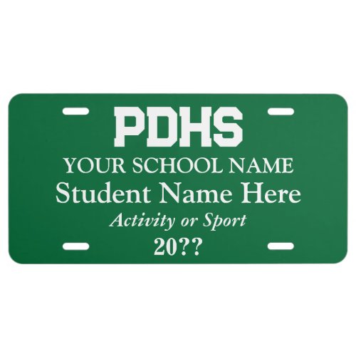 Green College or High School Student  License Plate