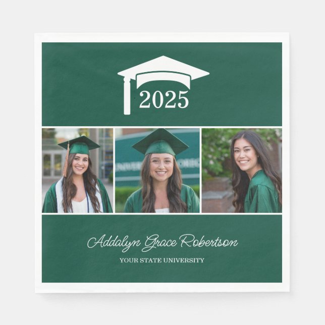 Green College University 3 Photo Graduation  Napkins (Front)