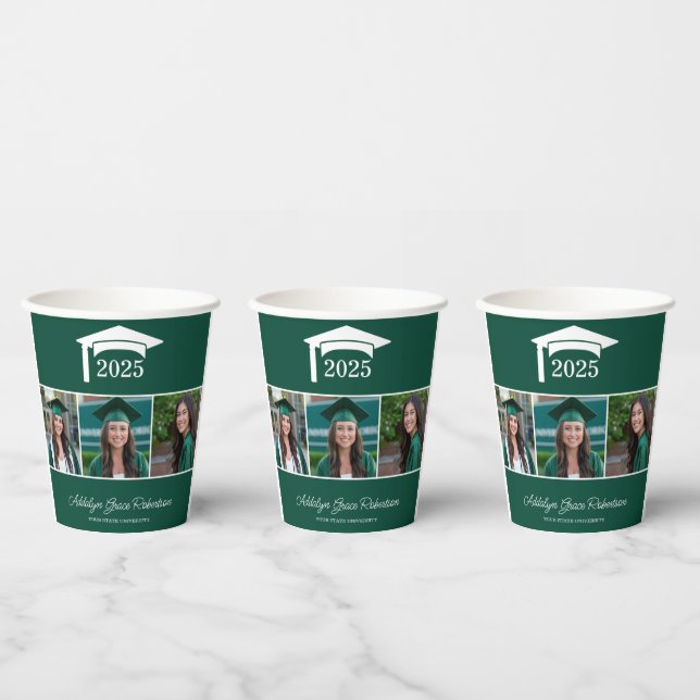 Green College University 3 Photo Graduation  Paper Cups (Multi)