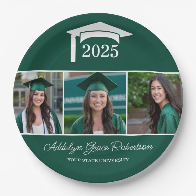 Green College University 3 Photo Graduation  Paper Plates (Front)