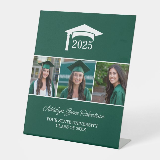 Green College University 3 Photo Graduation  Pedestal Sign (Front)