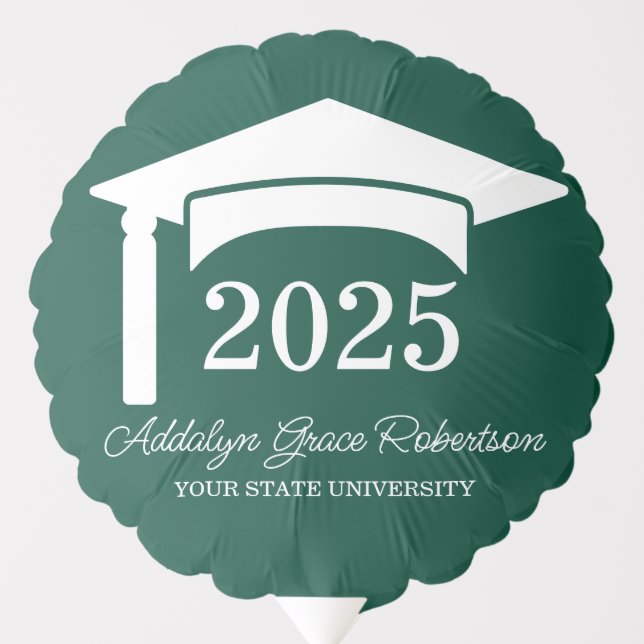 Green College University Cap Class of 2025 Balloon (Front)