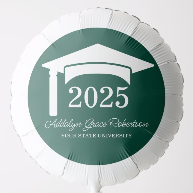 Green College University Cap Class of 2025 Balloon (Front)