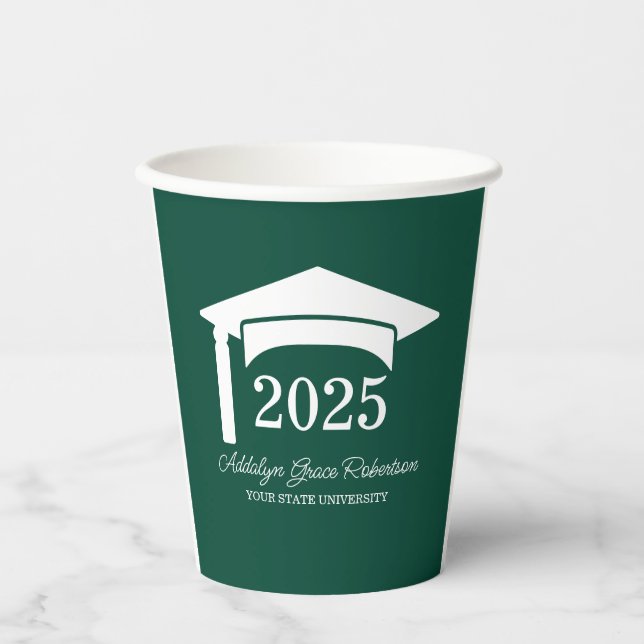 Green College University Cap Class of 2025 Paper Cups (Front)