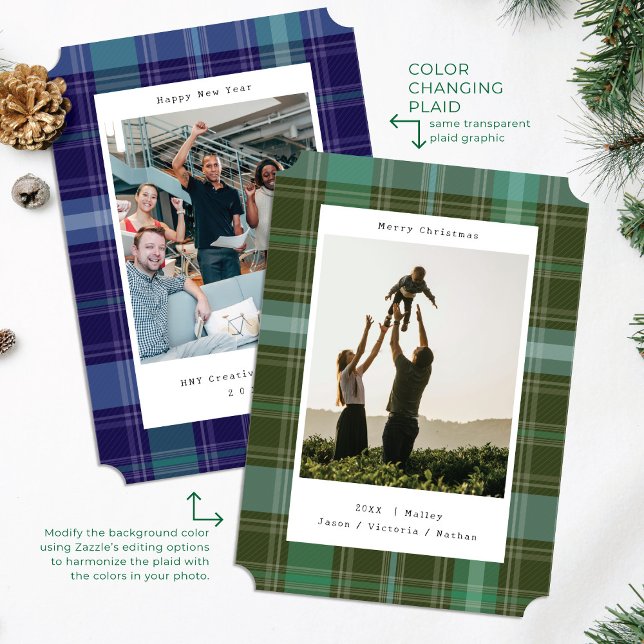 Green Color Changing Plaid Photo Christmas Card (Creator Uploaded)