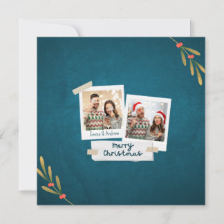 Green Color Christmas Photo Card with Greetings