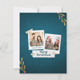 Green Color Christmas Photo Card with Greetings