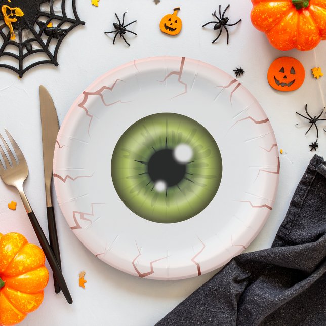 Green Color Eyeball Halloween Bloodshot Eyeball Paper Plates (Creator Uploaded)