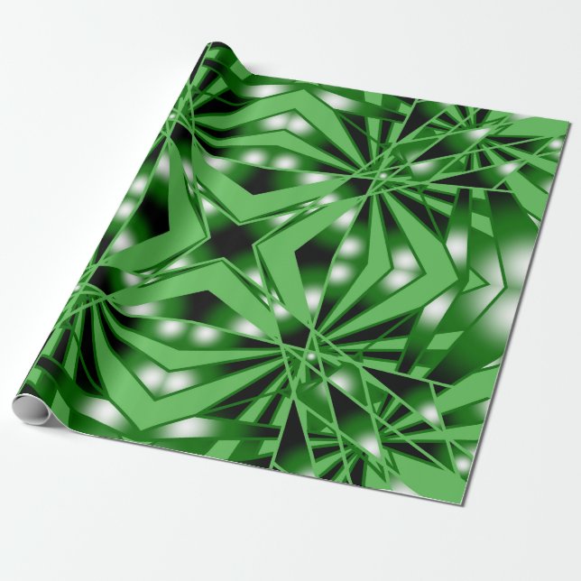 Green Color Gradient Filled Perspective Drawing Wrapping Paper (Unrolled)