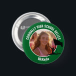 Green Color Guard Photo High School Dancer Button<br><div class="desc">This cool customized high school color guard photo gift features white typography of your team and dancer name on a green button with a silhouette of a girl leaping and flag spinning. Personalize with your student's photograph and class year as a proud parent. A mom and dad can wear these...</div>