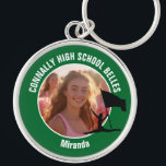Green Color Guard Photo High School Dancer Keychain<br><div class="desc">This cool customized high school color guard photo gift features white typography of your team and dancer name on a green keychain with a silhouette of a girl leaping and flag spinning. Personalize with your student's photograph and class year as a proud parent.</div>