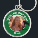 Green Color Guard Photo High School Dancer Keychain<br><div class="desc">This cool customized high school color guard photo gift features white typography of your team and dancer name on a green keychain with a silhouette of a girl leaping and flag spinning. Personalize with your student's photograph and class year as a proud parent.</div>