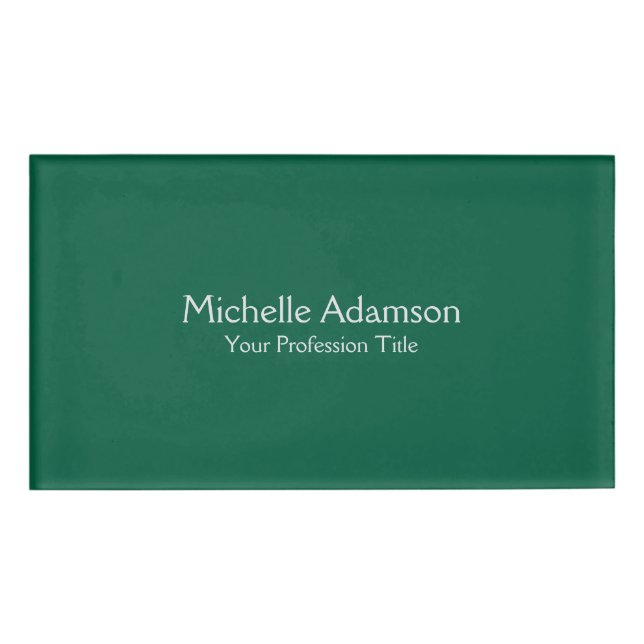 Green Color Professional Plain Modern Name Tag (Front)