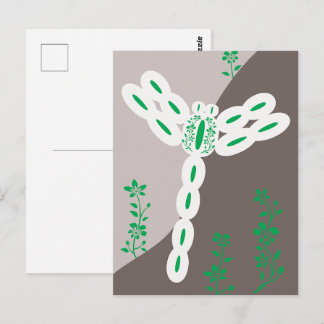 Green Color Splash Flying Floral Dragonfly Postcard