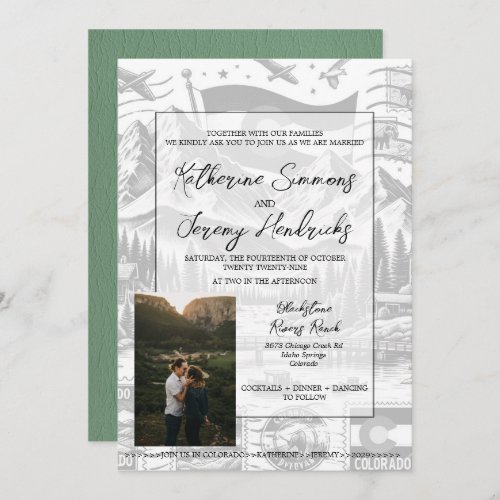 Green Colorado Passport Wedding Invitation