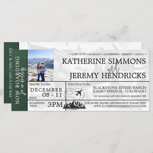 Green Colorado Wedding Boarding Pass Invite