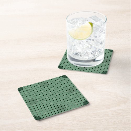 Green Colored Abstract Polka Dots Dark g1 Square Paper Coaster