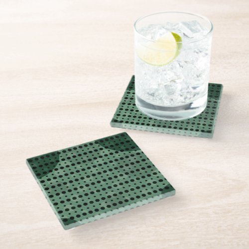 Green Colored Abstract Polka Dots Dark g9 Glass Coaster