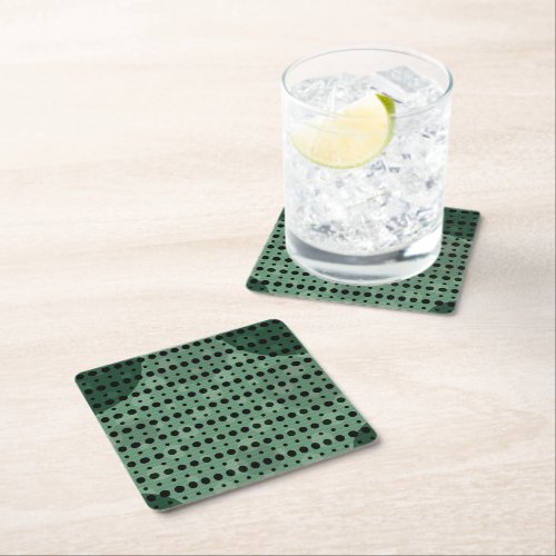 Green Colored Abstract Polka Dots Dark g9 Square Paper Coaster