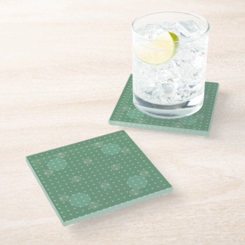 Green Colored Abstract Polka Dots Light g1 Glass Coaster