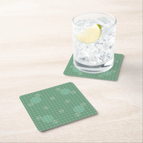 Green Colored Abstract Polka Dots Light g1 Square Paper Coaster