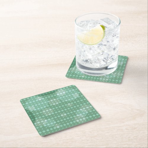 Green Colored Abstract Polka Dots Light g9 Square Paper Coaster