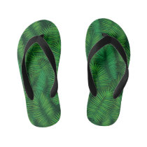 Green colored palm tree leaf pattern. kid's flip flops Green colored palm tree leaf pattern. kid's flip flops