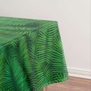 Green colored palm tree leaf pattern. tablecloth