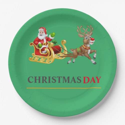 Green colorful Christmas Day 9 Round Paper Plate