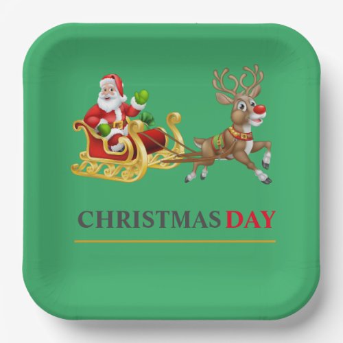 Green colorful Christmas Day 9 Square Paper Plate