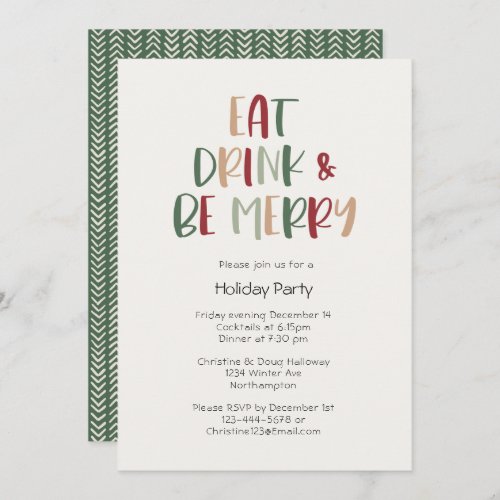 Green Colorful Christmas Eat Drink And Be Merry  Invitation