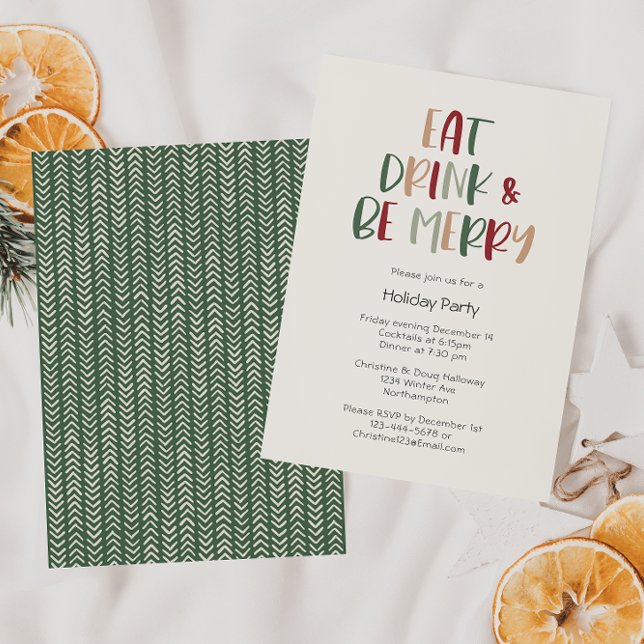 Green Colorful Christmas Eat Drink And Be Merry  Invitation (Creator Uploaded)