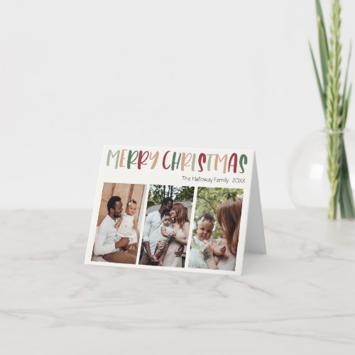 Green Colorful Christmas Folded Three Photo Holiday Card