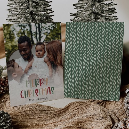 Green Colorful Christmas Full Vertical Photo Holiday Card
