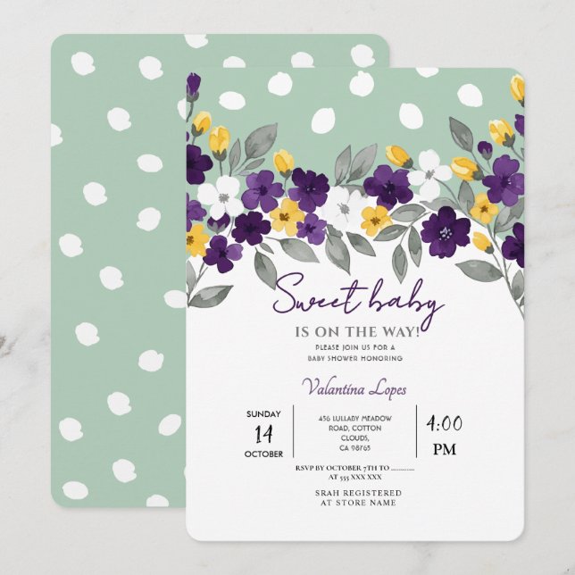 Green | Colorful Flower Baby Shower Invitation (Front/Back)