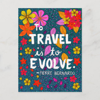 Green Colorful Flowers Typography Travel Quote Postcard