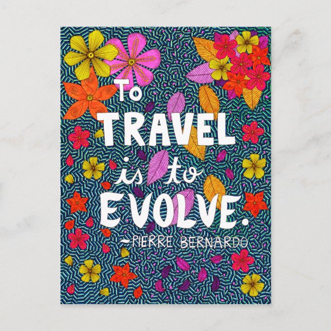 Green Colorful Flowers Typography Travel Quote Postcard (Front)